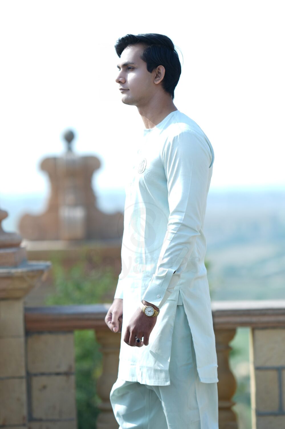 Men's Sea Green Unstitched Kurta Shalwar view 2